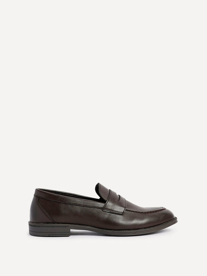 Aurelio Mens Brown Faux Leather Penny Loafers