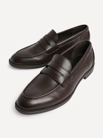 Aurelio Mens Brown Faux Leather Penny Loafers