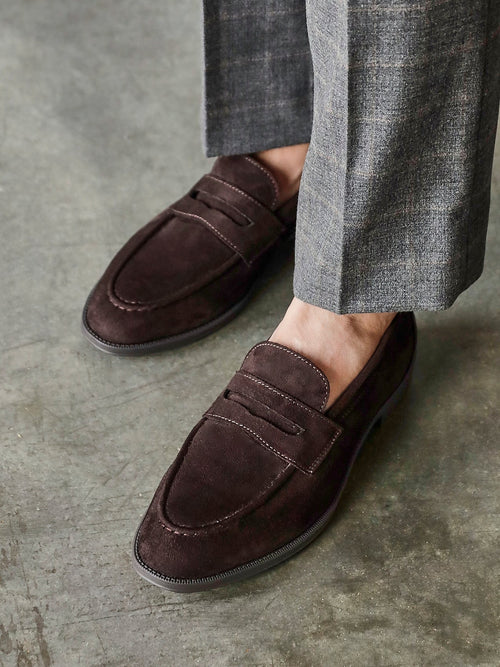 Aurelio Mens Brown Faux Suede Penny Loafers