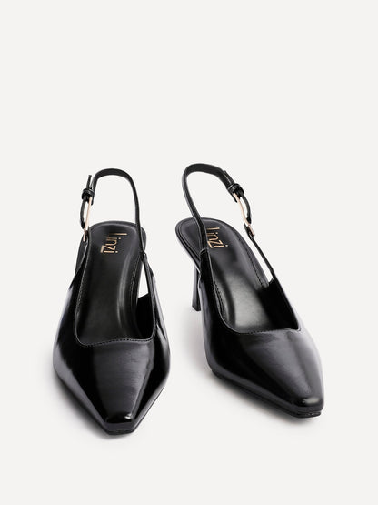 Avani Black Faux Leather Court Heels