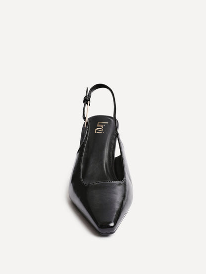 Avani Black Faux Leather Court Heels