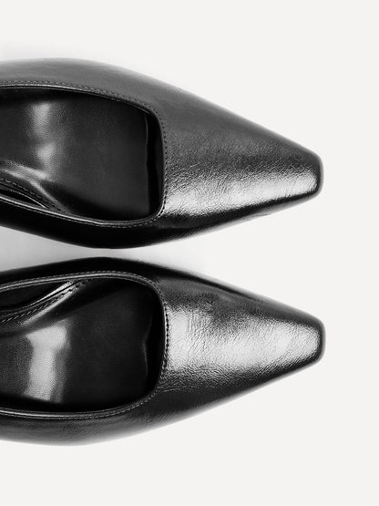 Avani Black Faux Leather Court Heels