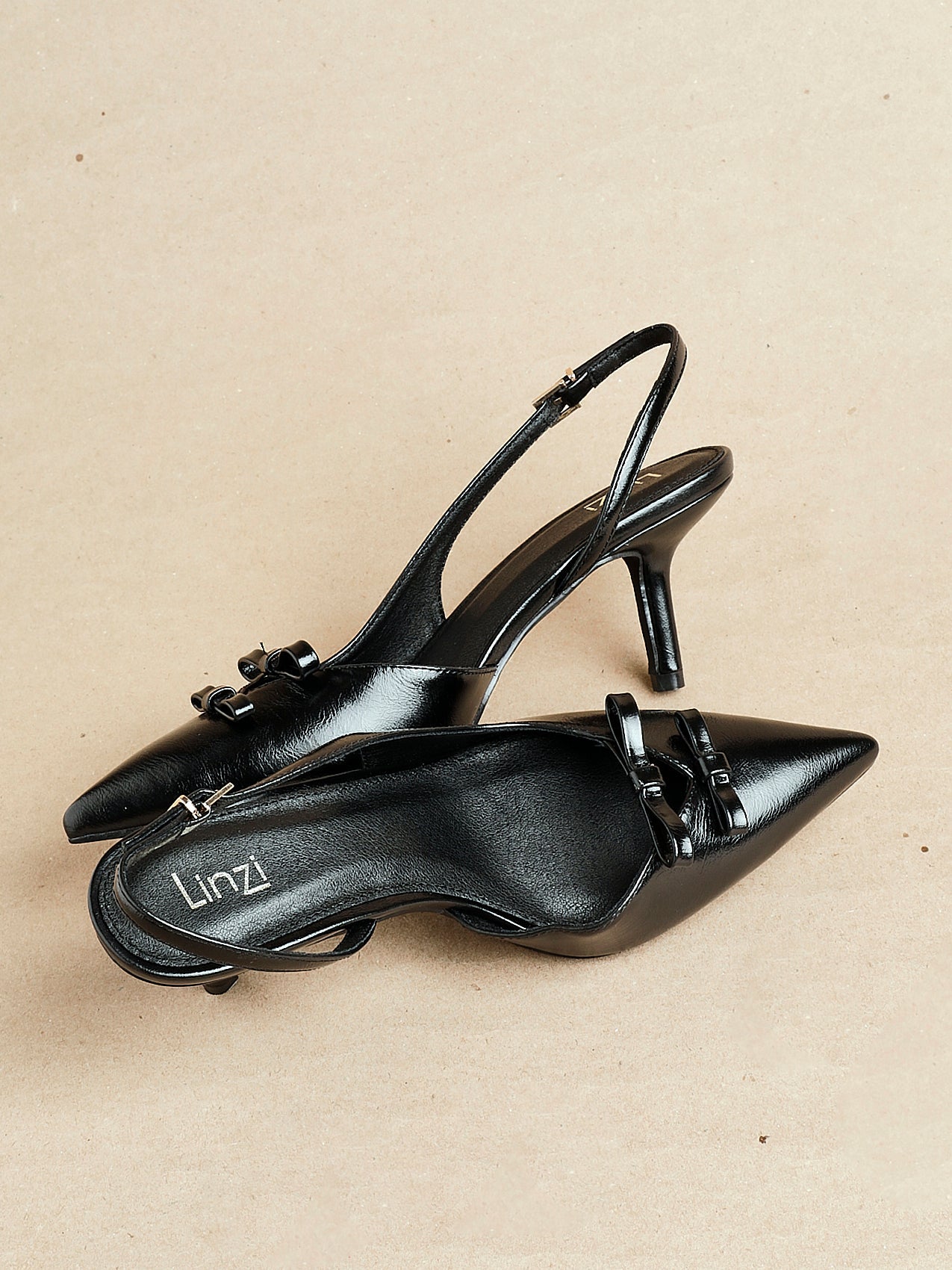 Aysha Black Faux Leather Bow Court Heels