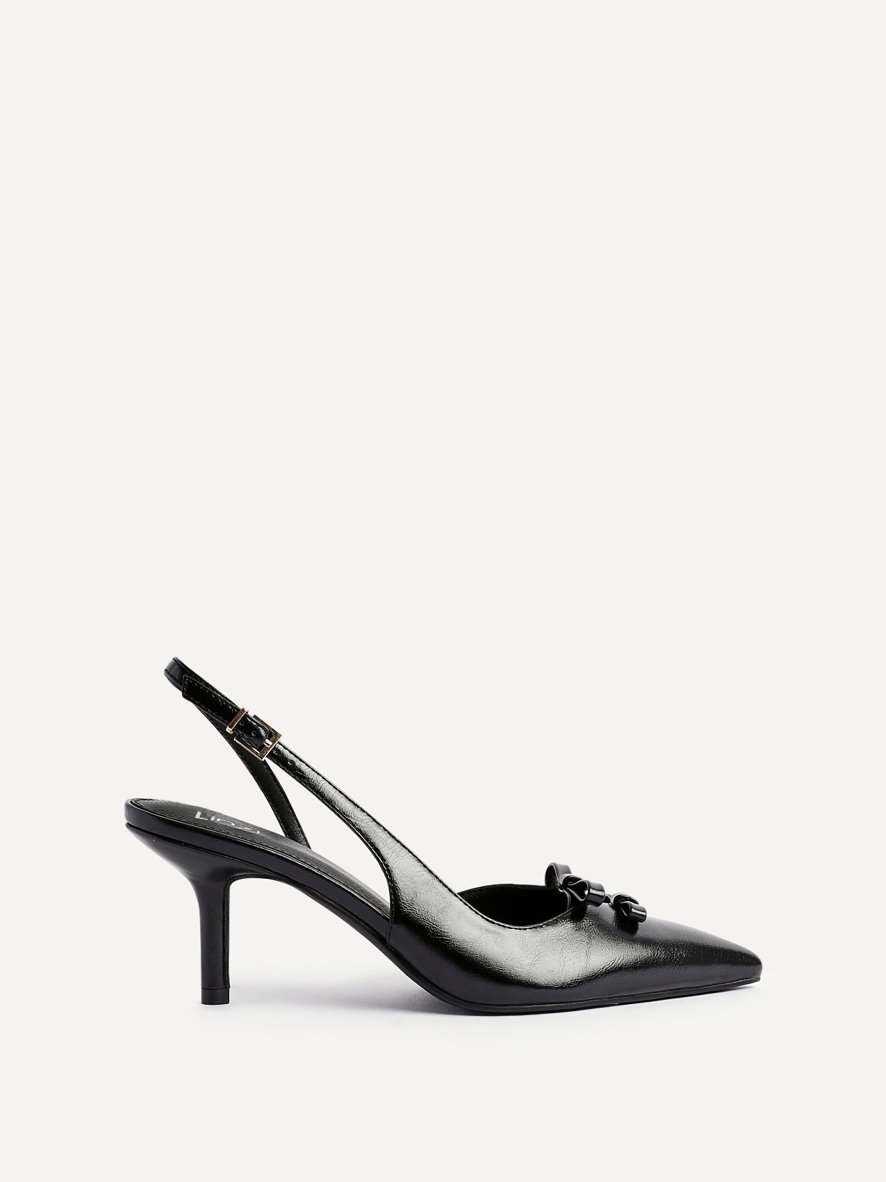 Aysha Black Faux Leather Bow Court Heels