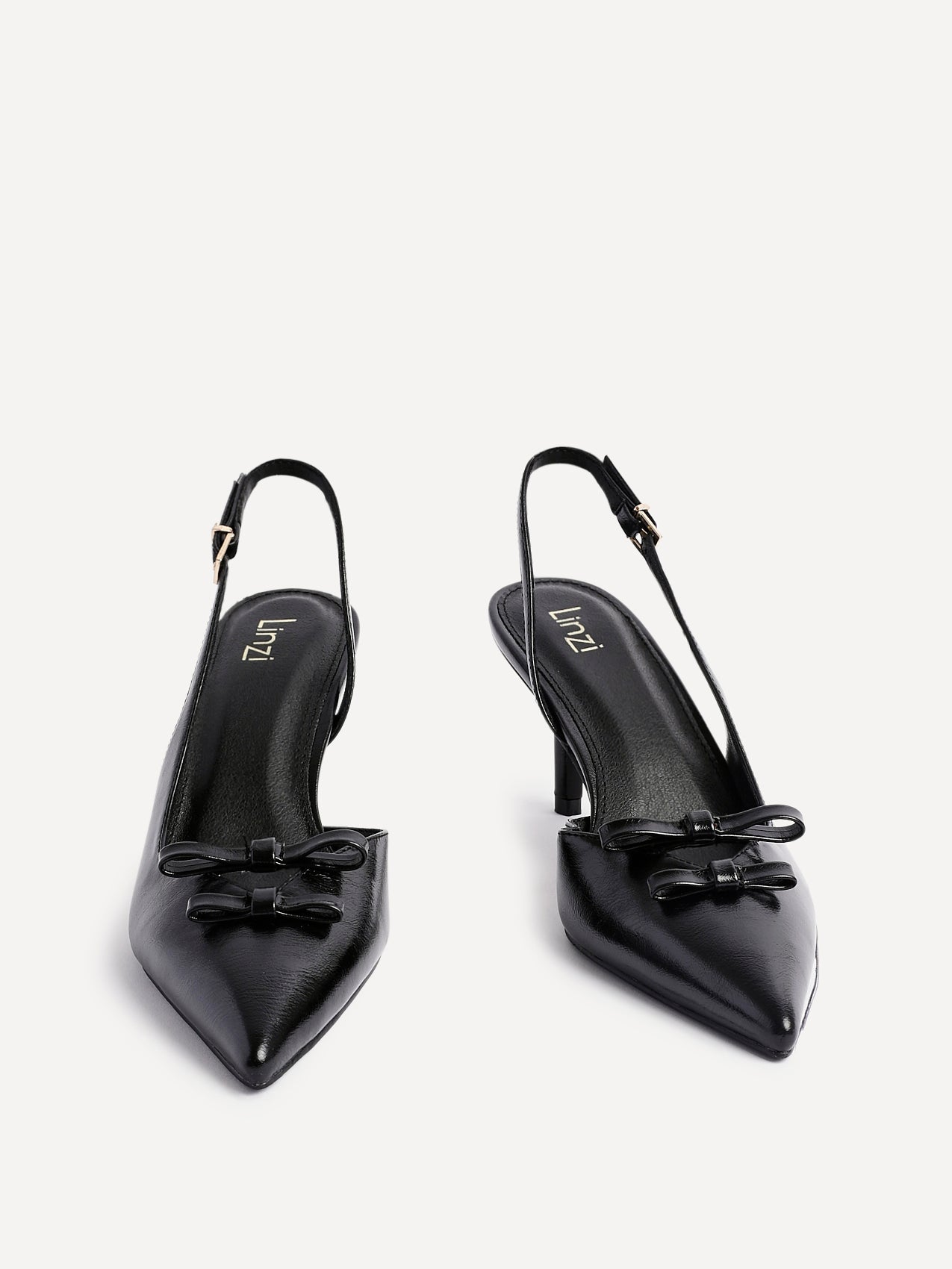 Aysha Black Faux Leather Bow Court Heels