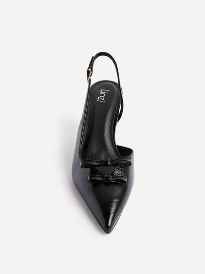 Aysha Black Faux Leather Bow Court Heels