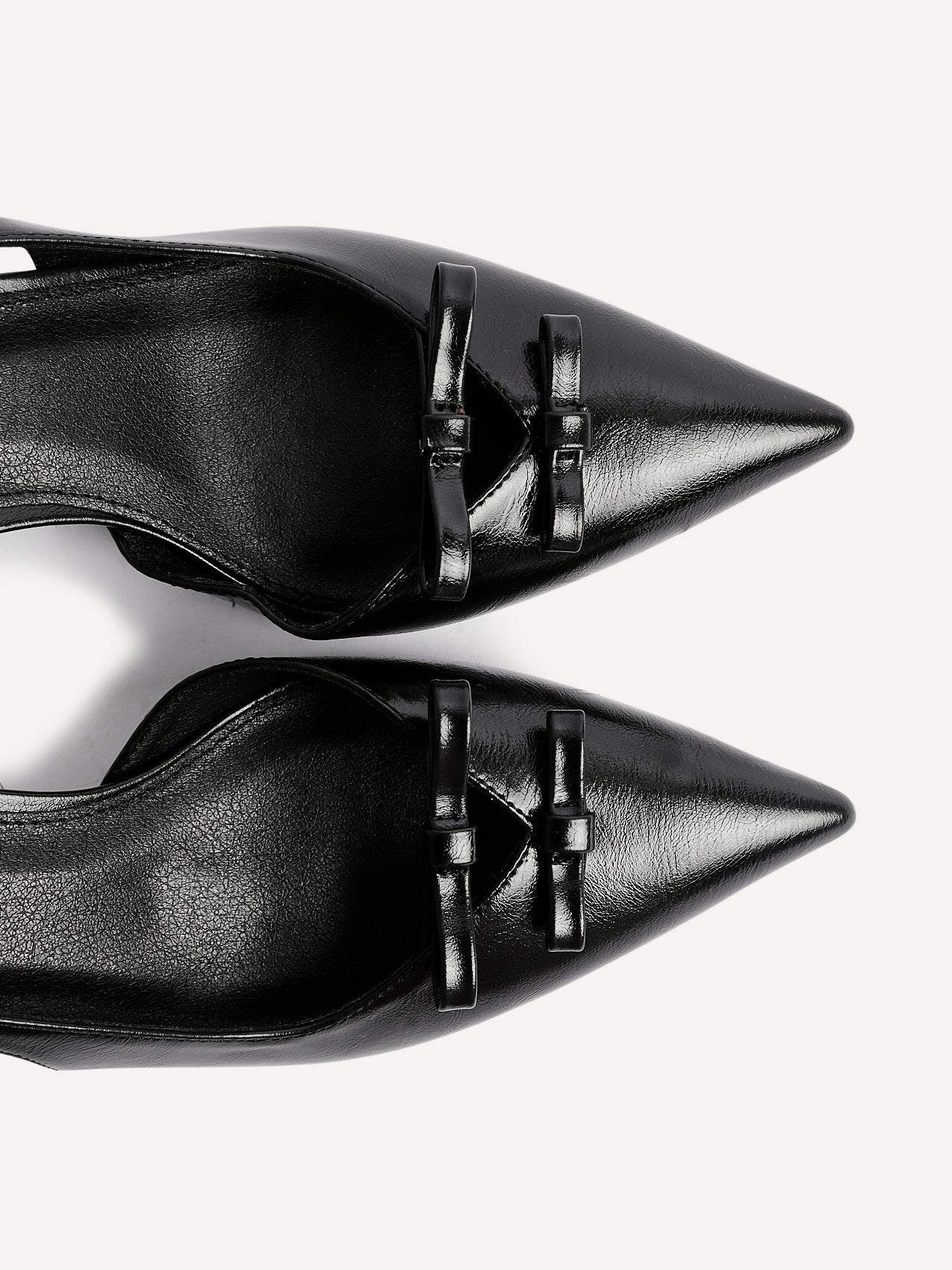 Aysha Black Faux Leather Bow Court Heels