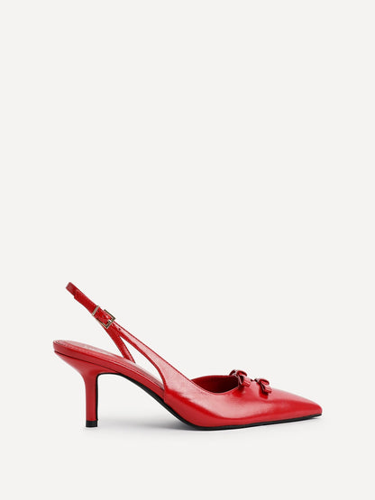 Aysha Red Faux Leather Bow Court Heels