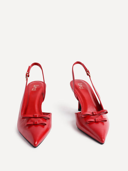 Aysha Red Faux Leather Bow Court Heels