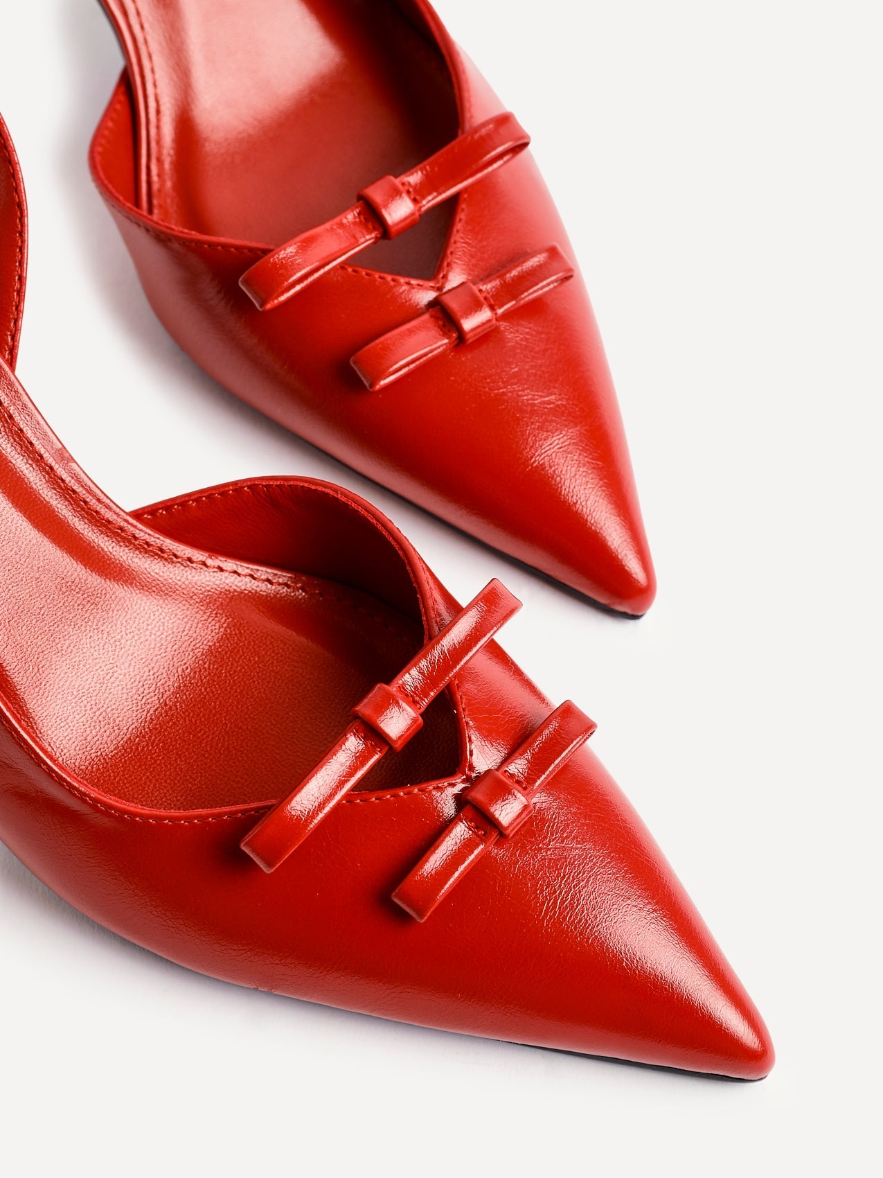 Aysha Red Faux Leather Bow Court Heels