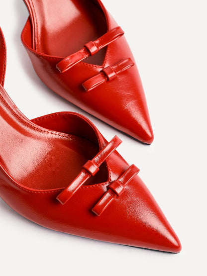 Aysha Red Faux Leather Bow Court Heels