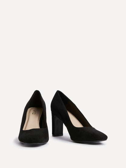 Agenda Black Faux Suede Court Heels