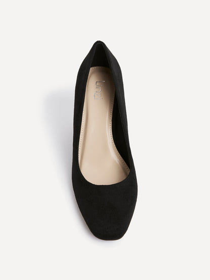 Agenda Black Faux Suede Court Heels