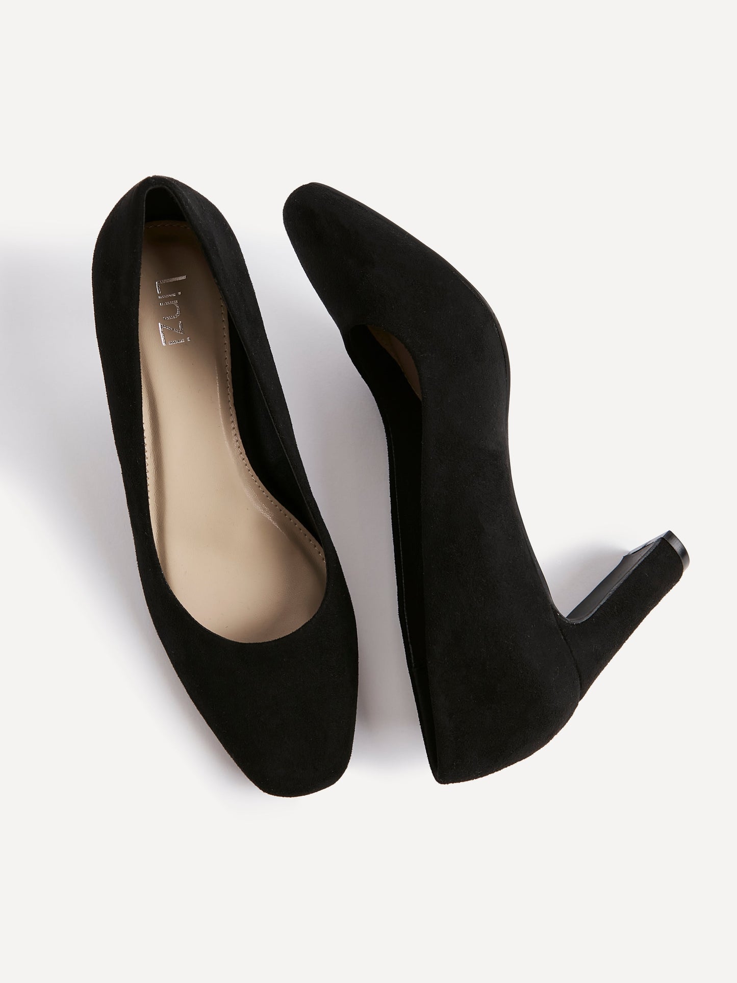 Agenda Black Faux Suede Court Heels