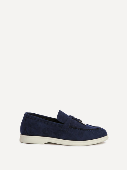 Alette Navy Faux Suede Slip On Loafers