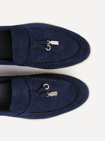 Alette Navy Faux Suede Slip On Loafers