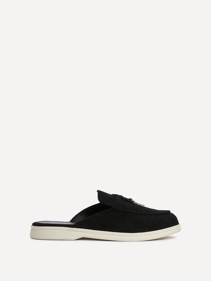 Alix Black Faux Suede Slip On Mules