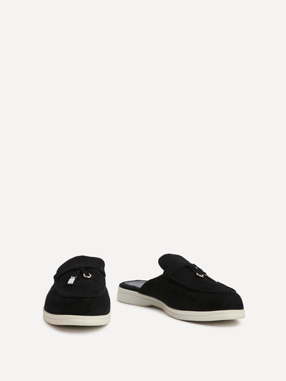 Alix Black Faux Suede Slip On Mules