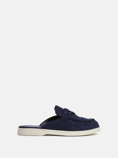 Alix Navy Faux Suede Slip On Mules