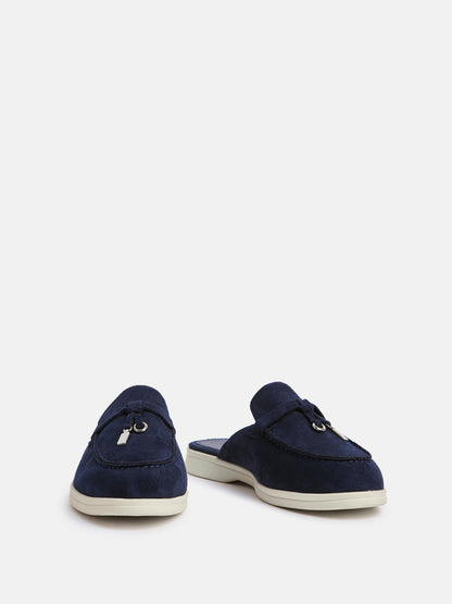 Alix Navy Faux Suede Slip On Mules