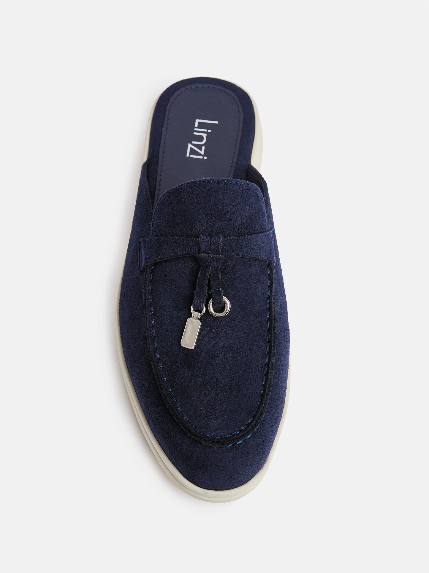 Alix Navy Faux Suede Slip On Mules