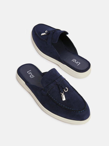Alix Navy Faux Suede Slip On Mules