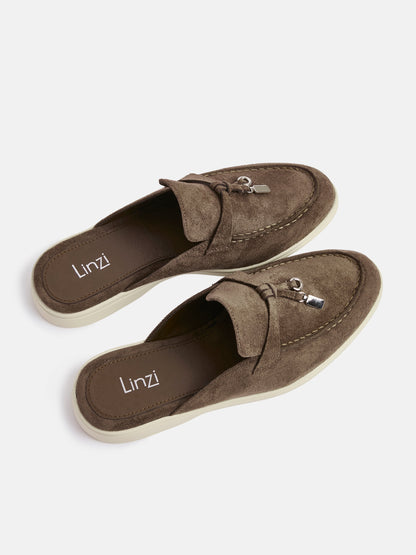 Alix Taupe Faux Suede Slip On Mules
