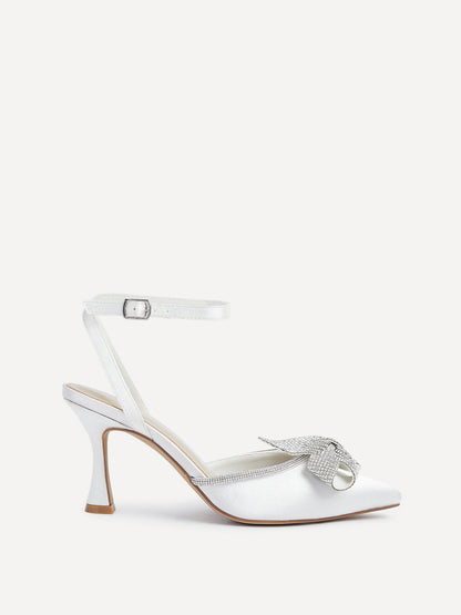 Angela Bridal Ivory Satin Bow Heels