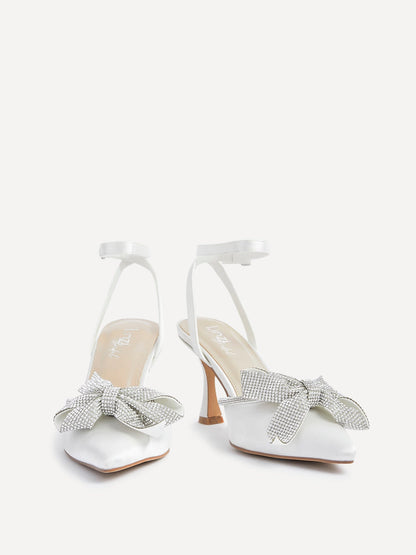 Angela Bridal Ivory Satin Bow Heels