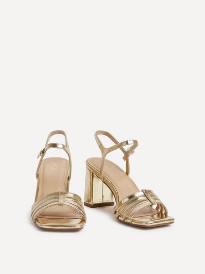 Annie Gold Faux Leather Heeled Sandals