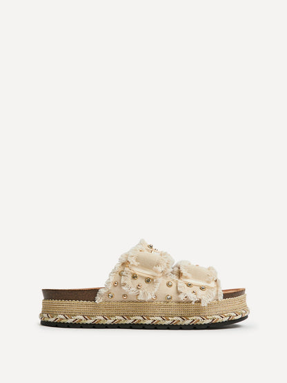 Bahama Beige Diamante Flatform Sandals