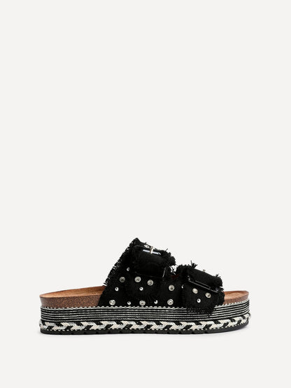 Bahama Black Diamante Flatform Sandals