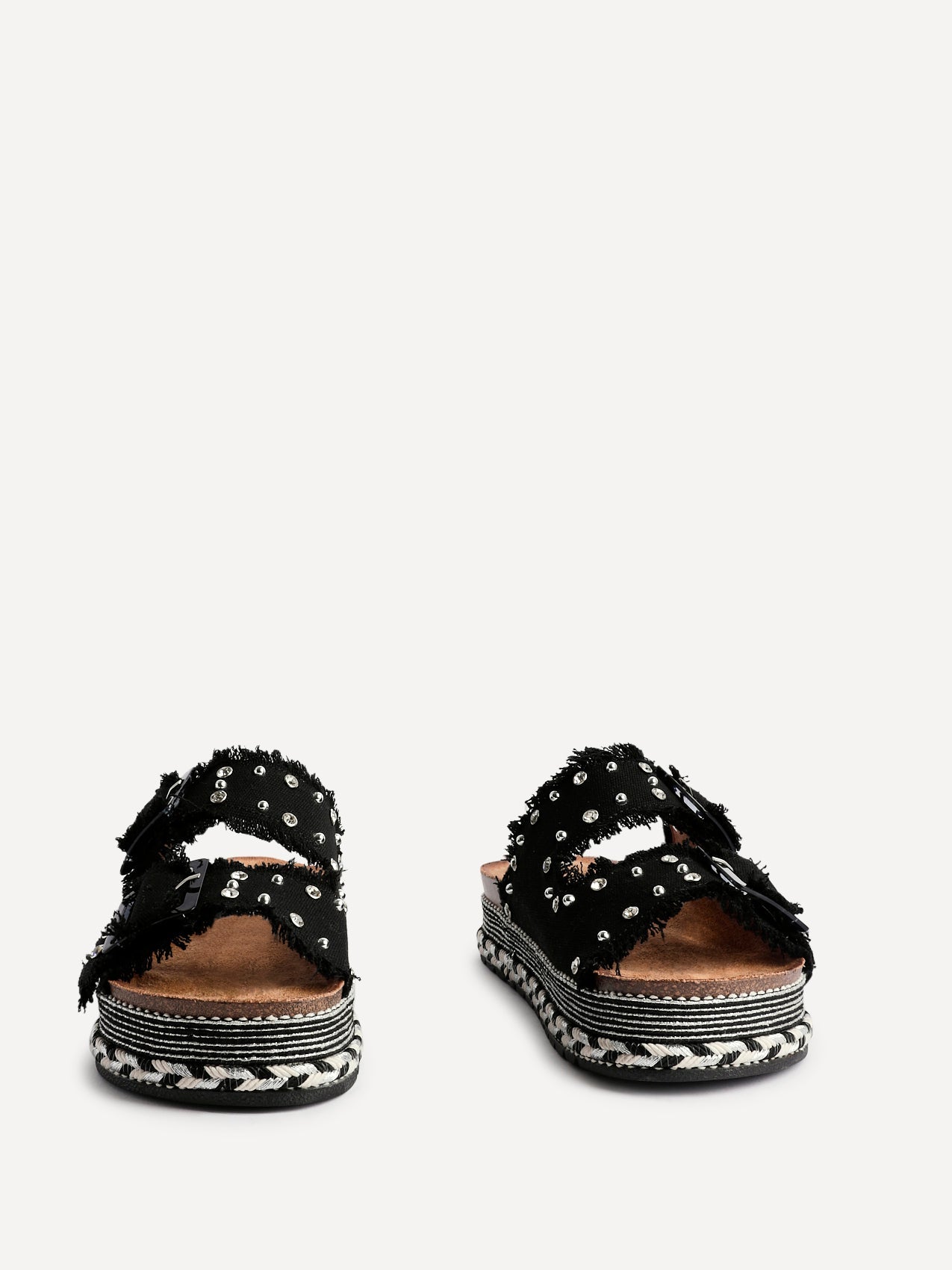 Bahama Black Diamante Flatform Sandals