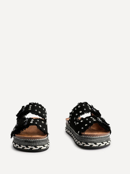 Bahama Black Diamante Flatform Sandals