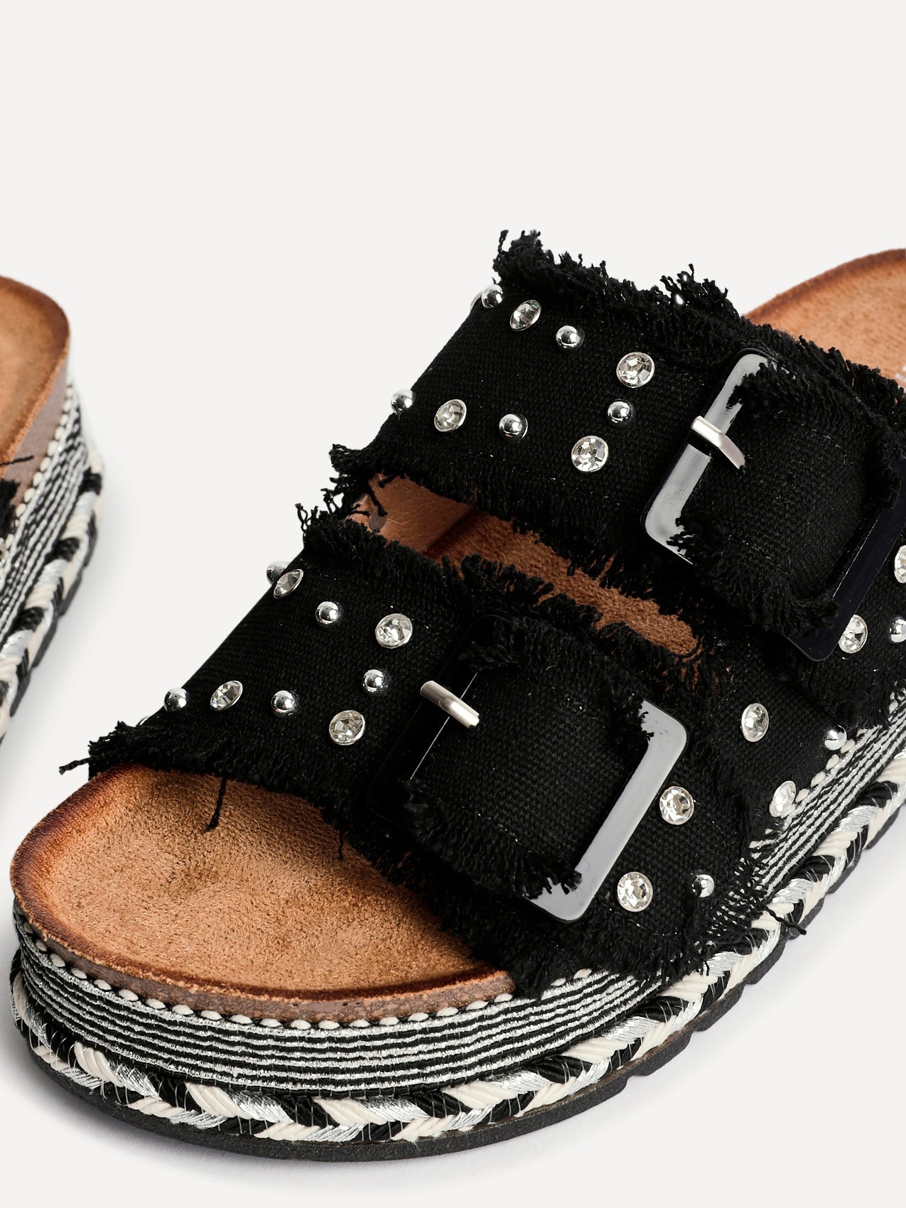 Bahama Black Diamante Flatform Sandals