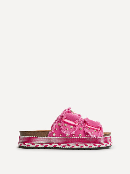 Bahama Fuchsia Diamante Flatform Sandals