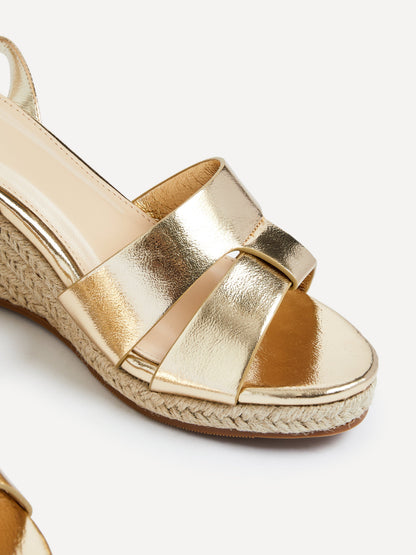 Bahia Gold Espadrille Wedge Sandals