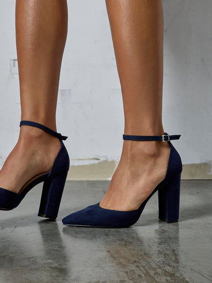 Mara Navy Faux Suede Block Court Heels