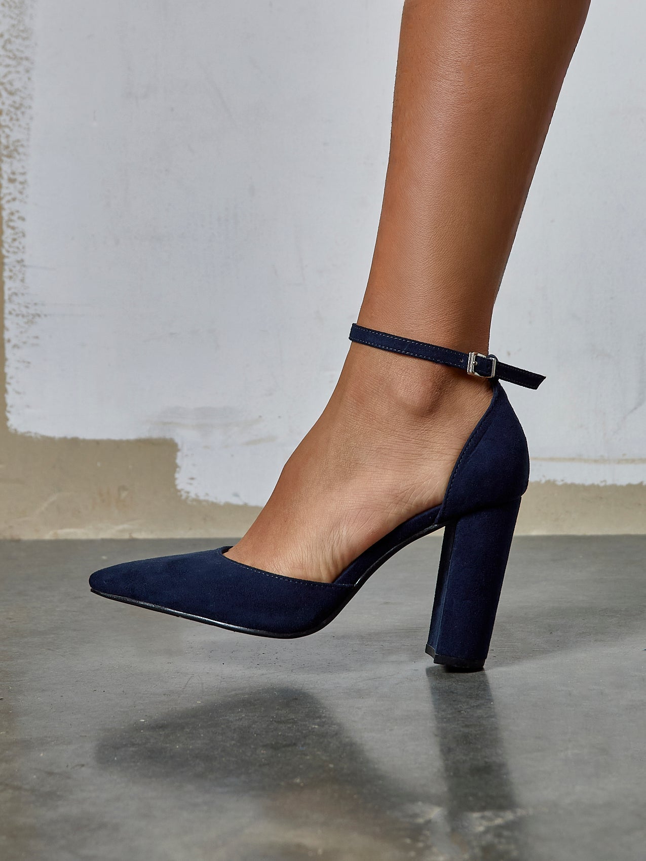 Mara Navy Faux Suede Block Court Heels