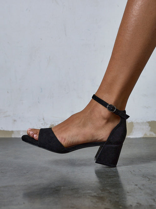 Maddie Black Faux Suede Block Heels
