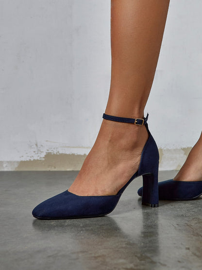 Corinne Navy Faux Suede Court Heels