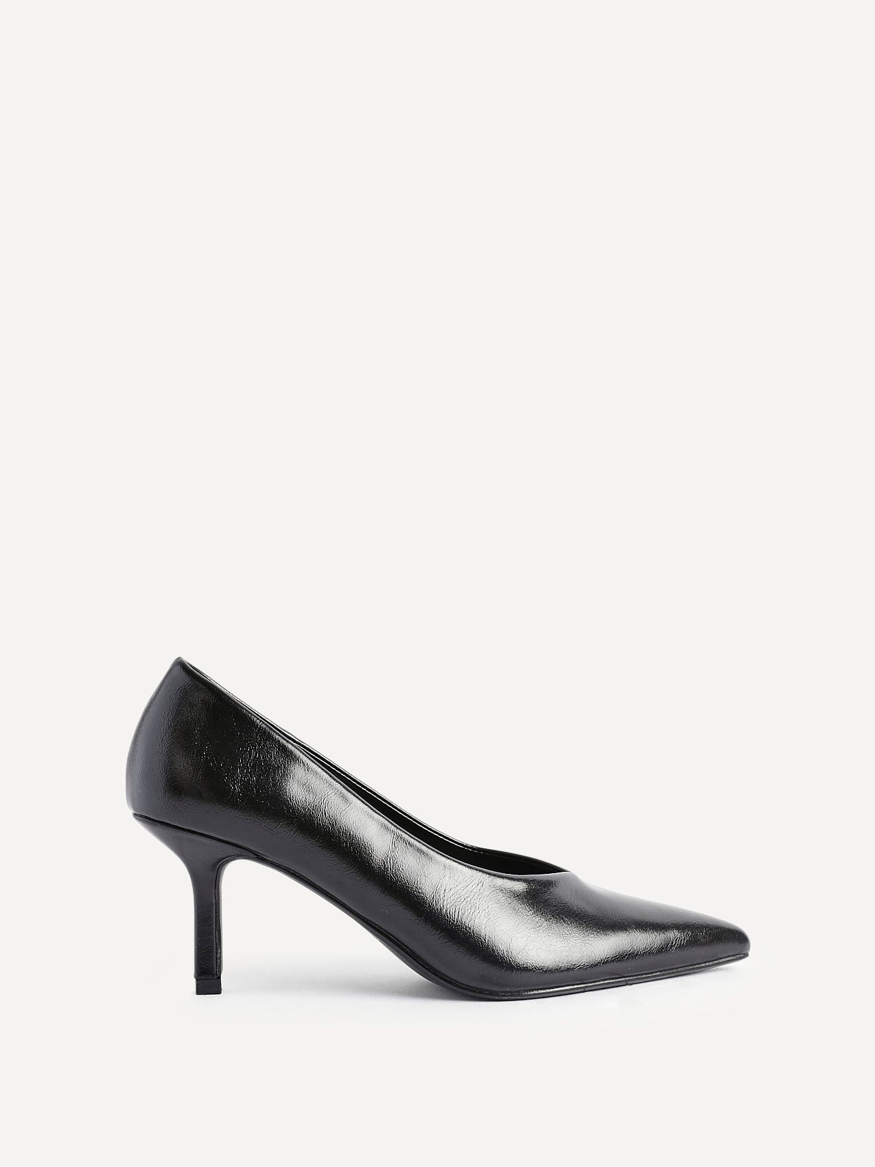 Bellamy Black Faux Leather V-Cut Court Heels