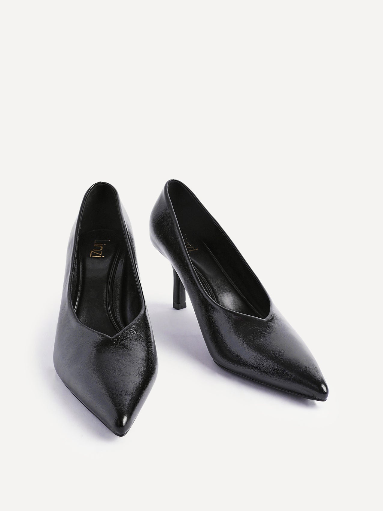 Bellamy Black Faux Leather V-Cut Court Heels