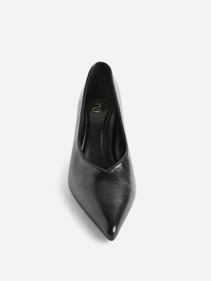 Bellamy Black Faux Leather V-Cut Court Heels
