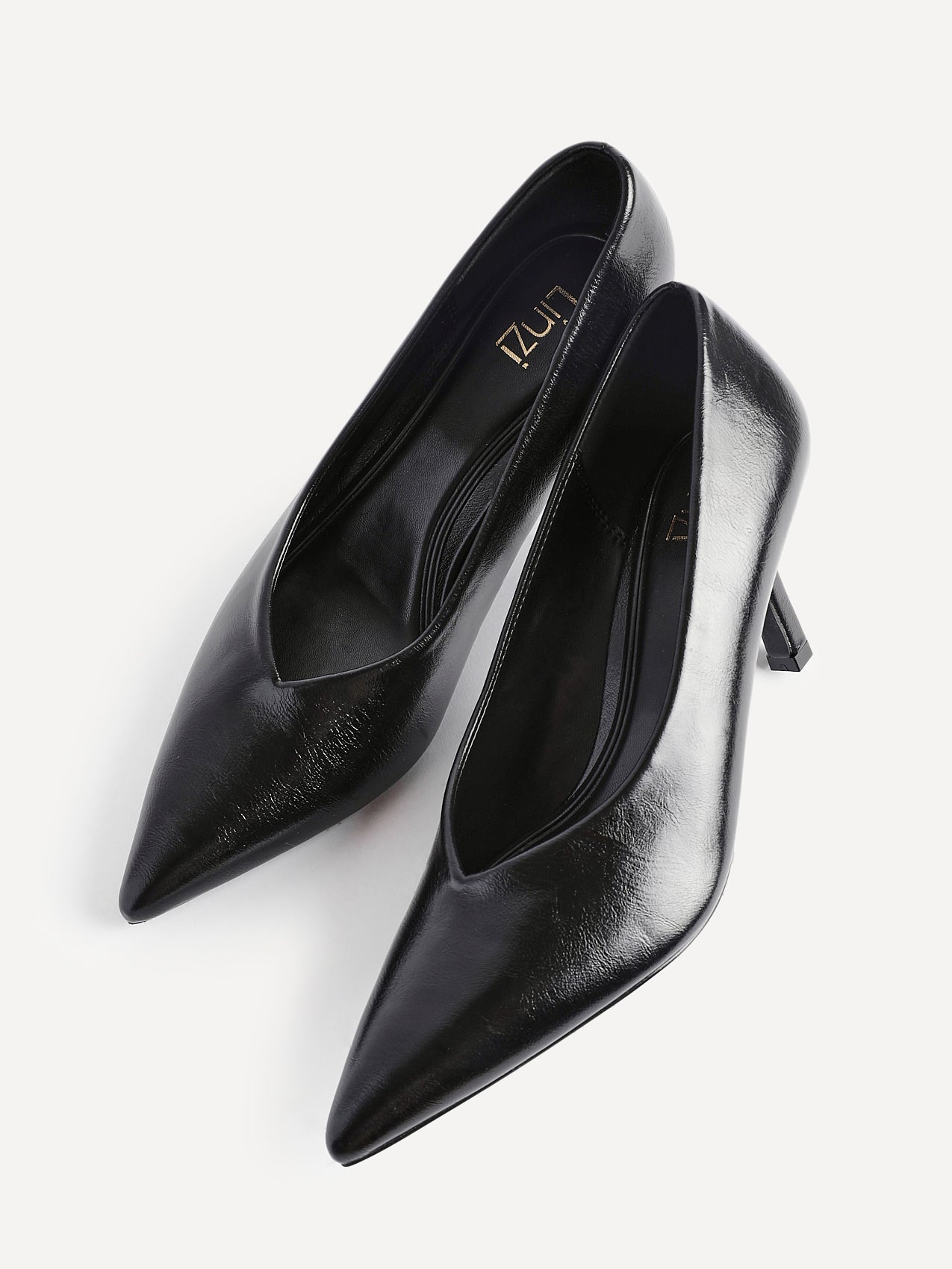 Bellamy Black Faux Leather V-Cut Court Heels