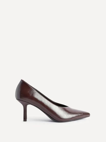 Bellamy Brown Faux Leather V-Cut Court Heels