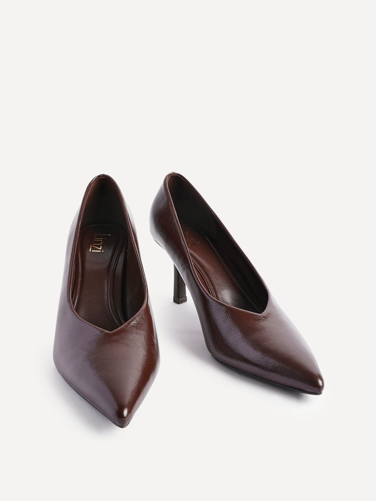 Bellamy Brown Faux Leather V-Cut Court Heels