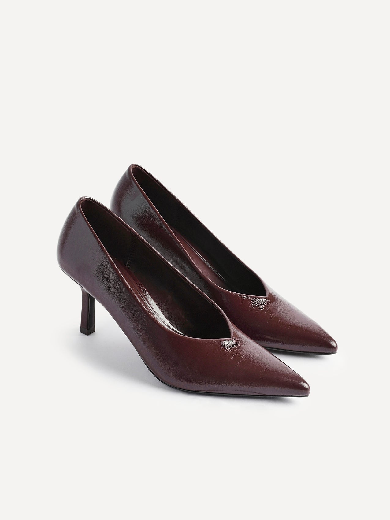 Bellamy Brown Faux Leather V-Cut Court Heels