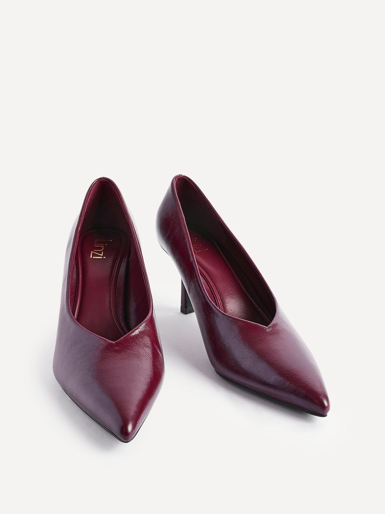 Bellamy Burgundy Faux Leather V-Cut Court Heels