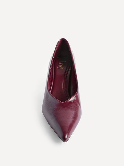 Bellamy Burgundy Faux Leather V-Cut Court Heels